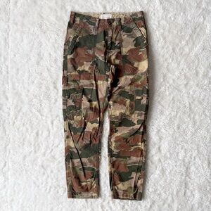 Anthropologie Woman Camo Linen Cotton Blend Cargo Utility Pants US25 Boho Y2K